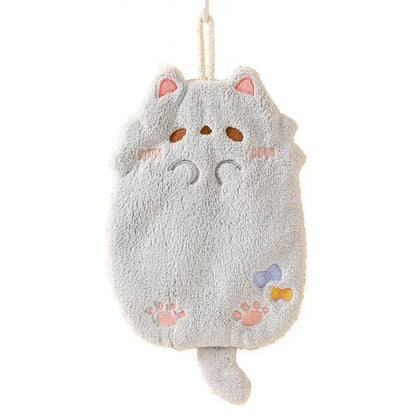 Cute Cartoon Tanuki Hanging Towel – Coral Velvet Absorbent Kitchen & Bathroom Towels, Thick Cloth