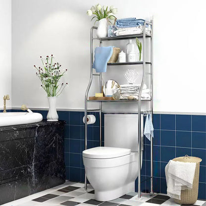 Metal Over-The-Toilet Storage Rack – Bathroom Organizer with Towel Hooks & Toilet Paper Holder