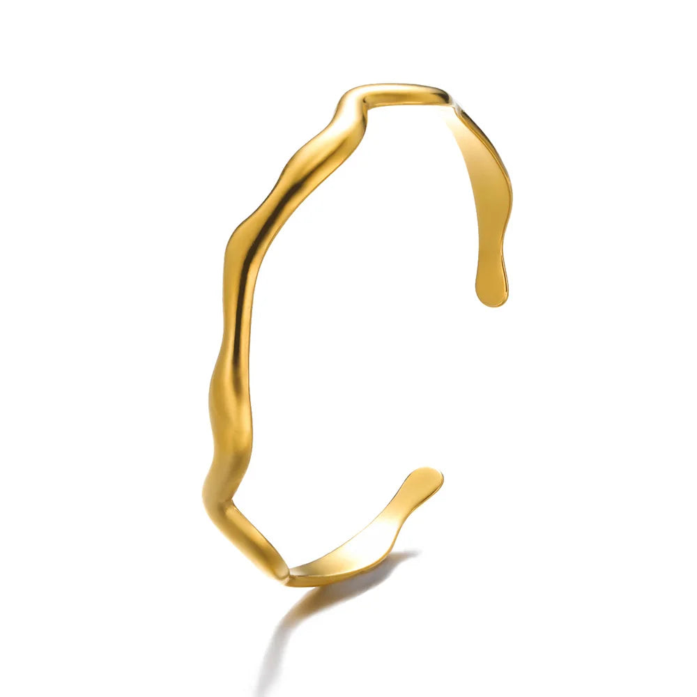 Classic Bump Pattern Open Cuff Bracelet – Gold Stainless Steel Bangle for Women Elegant Hand Jewelry Gift Accessory
