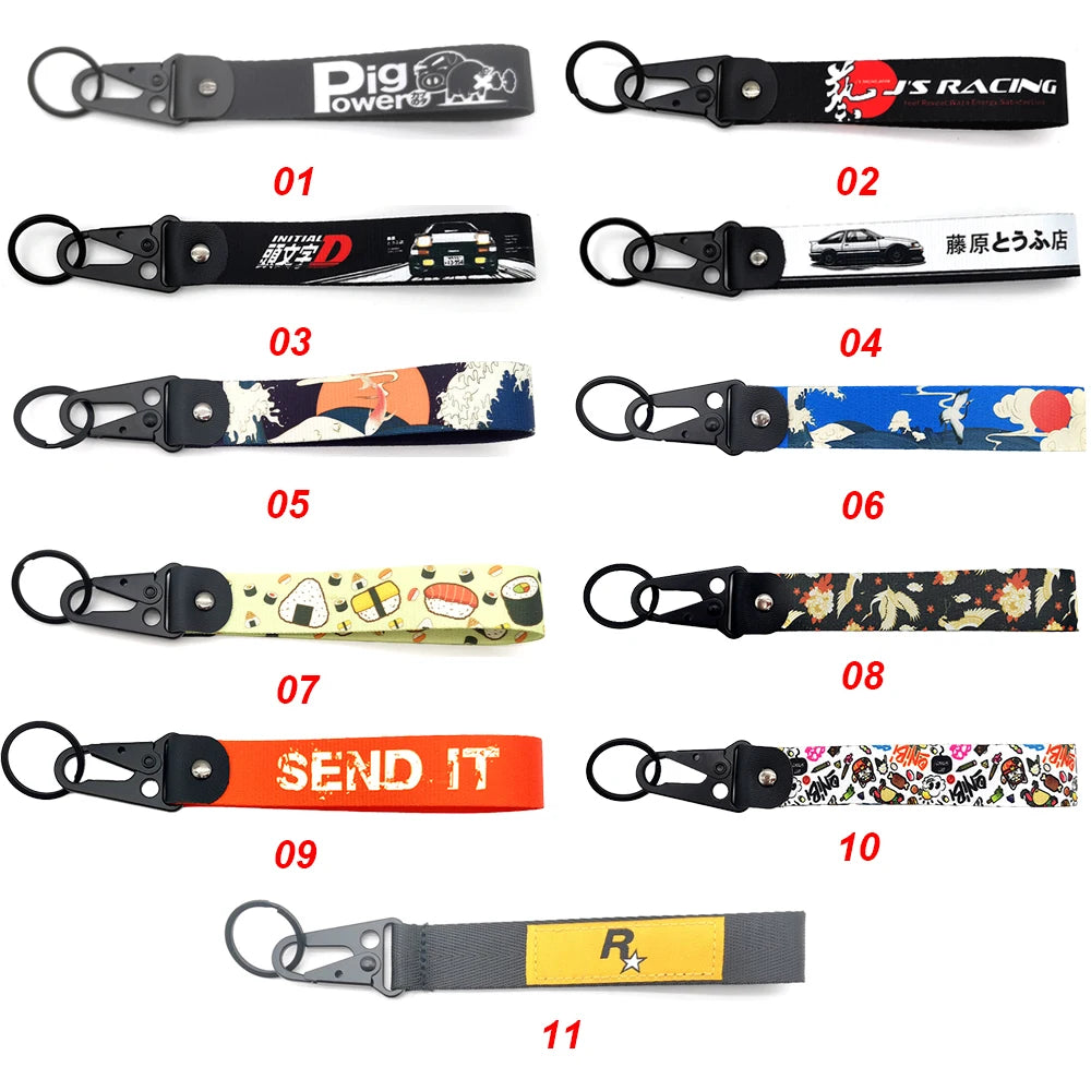 JDM Car Keychain Key Tag – Personality Spring Clip Lanyard for Racing, Modified Nylon Motorcycle & Auto Key Holder Accessories