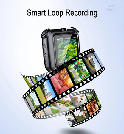 V9 Mini Clip Necklace Camera - 1080P Portable Audio Video Photo Recorder with Display Screen and Loop Recording