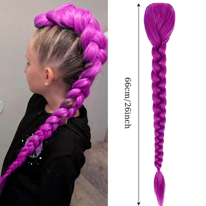 26-Inch Synthetic Braided Purple Ponytail – Kids Costume Hairstyle with Clips, Perfect for Halloween & Christmas for Girls