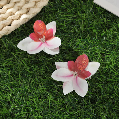 Simulated Orchid Flower Hairpins – White & Pink Hair Clips for Women, Summer Travel Seaside Fashion Headwear