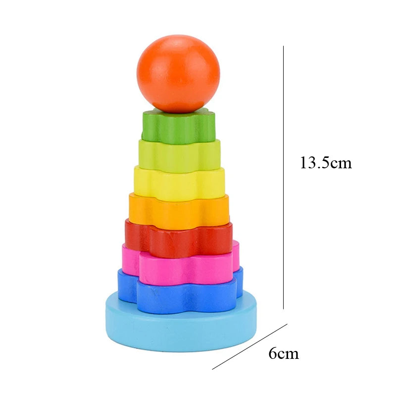 Hot Kids Montessori Wooden Toys – Macaron Blocks Learning Set, Baby Music Rattles & Colorful Educational Blocks