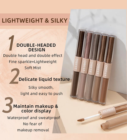 QIBEST Double-Head Glitter Liquid Eyeshadow – Contour Blush, Shimmer & Matte Pigment for Natural Cheek & Eye Makeup
