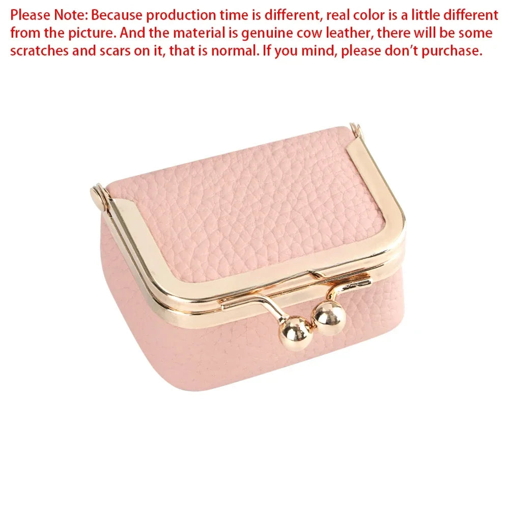 URBAN MASTER Genuine Leather Mini Coin Purse – Solid Color Kiss Lock Change Pouch, Casual Small Wallet for Women