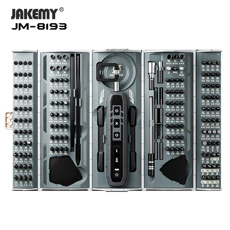 JAKEMY JM-8193 180-in-1 Electric Screwdriver Set – Precision Cordless Tool with Magnetic Bits for Phone, Glasses & Electronics Repair