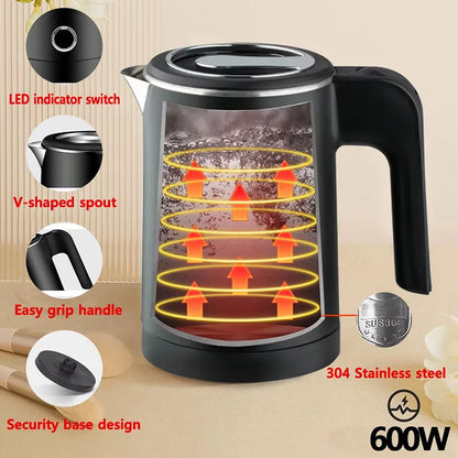 0.5L Small Stainless Steel Electric Kettle | Travel Mini Hot Water Boiler with Double Wall
