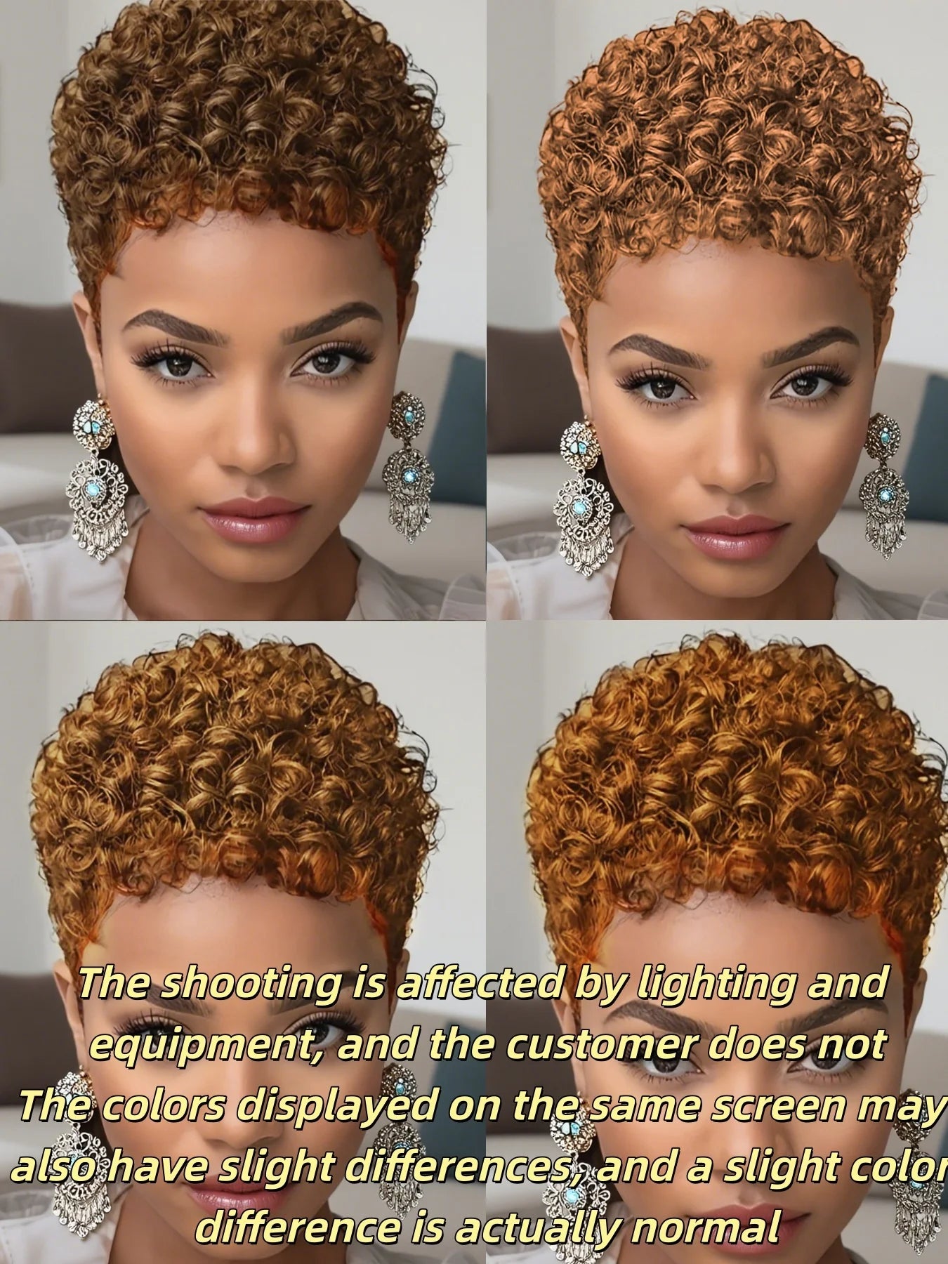 Short Afro Kinky Curly Human Hair Wig - Pixie Cut Full Machine-Made Wig for Women