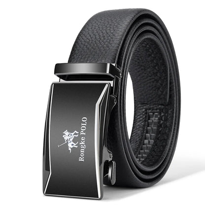 OYIFAN Men’s Genuine Leather Belt – Designer Alloy Buckle Automatic Ratchet Belt