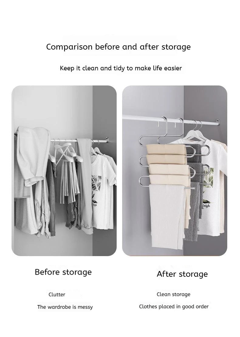 5-Layer Multi-Functional Clothes Hanger – Non-Slip Pant Storage Rack for Hanging & Organization