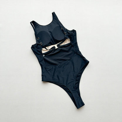 Vintage Black One-Piece Bikini Swimsuit 2026 – Women’s Push-Up Monokini Swimwear Bathing Suit Beachwear Swimming Costume