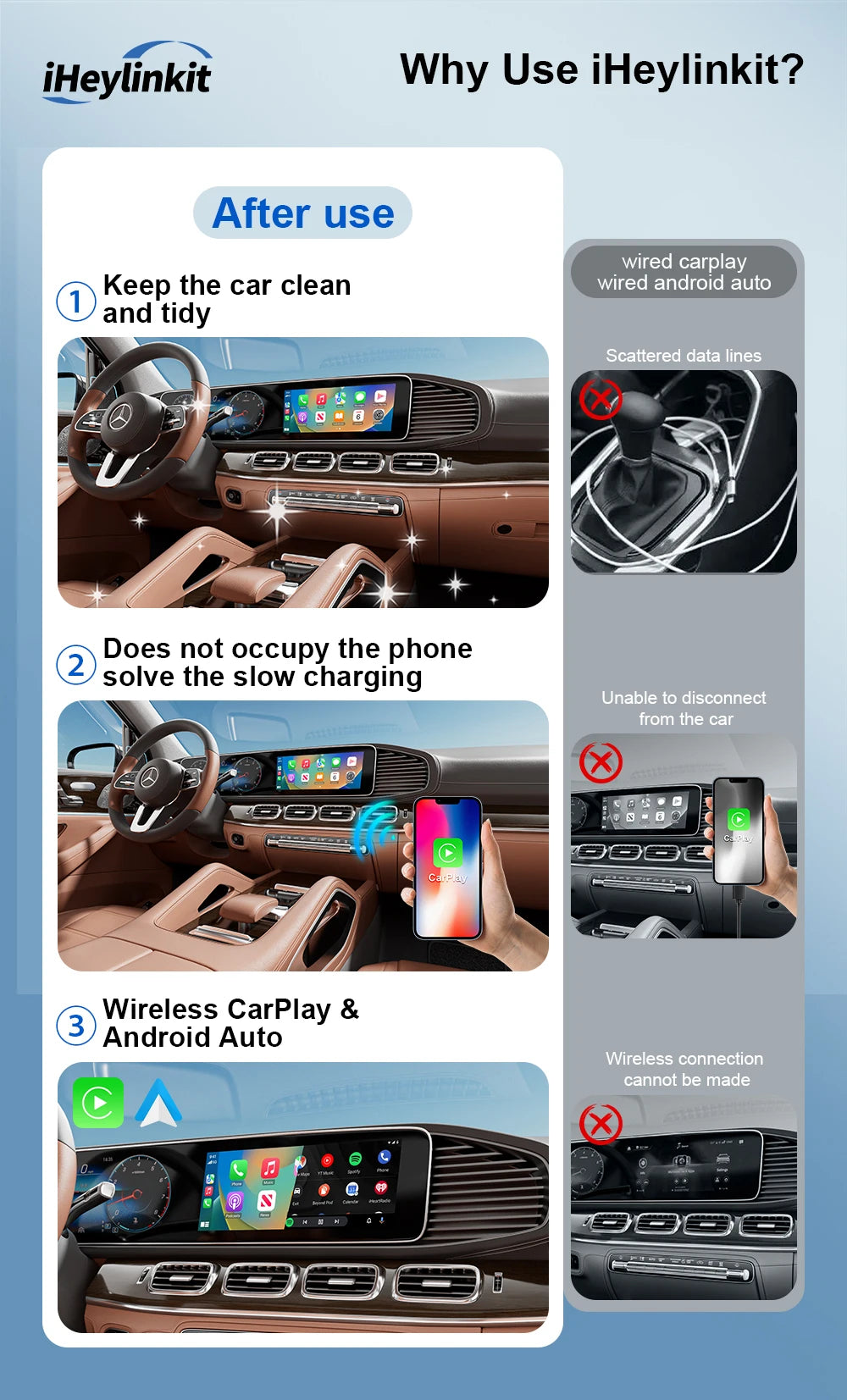 IHeylinkit Wireless CarPlay & Android Auto Adapter – Auto-Connect Dongle with Zinc Alloy Shell for Most Vehicles
