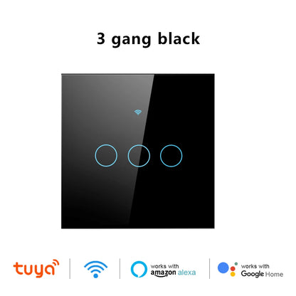 Tuya WiFi Smart Touch Light Switch - Wireless LED Control, No Neutral Wire Required, 1-4 Gang, Compatible with Alexa and Google Home