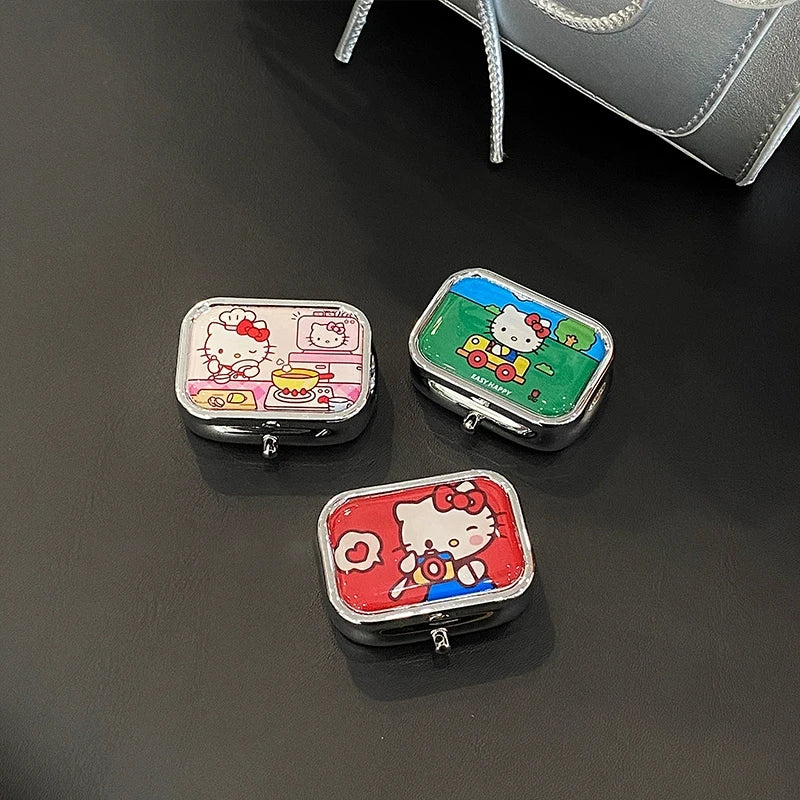 Kawaii Hello Kitty Divided Metal Medicine Box – Portable Travel Packing, Cute Mini Moisture-Proof & Light Storage Box