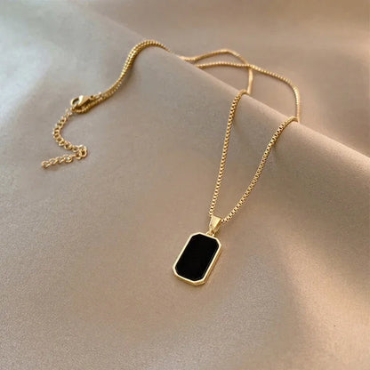 New Stylish Gold Geometric Square Necklace – Black Enamel Rectangle Pendant for Women & Men, Punk Party Jewelry Gift