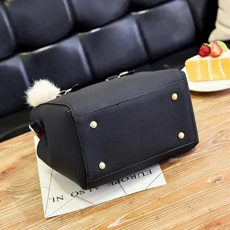 Vintage PU Leather Handbags: Stylish Women's Purse with Plush Tassel - Versatile Messenger Tote Crossbody Bag