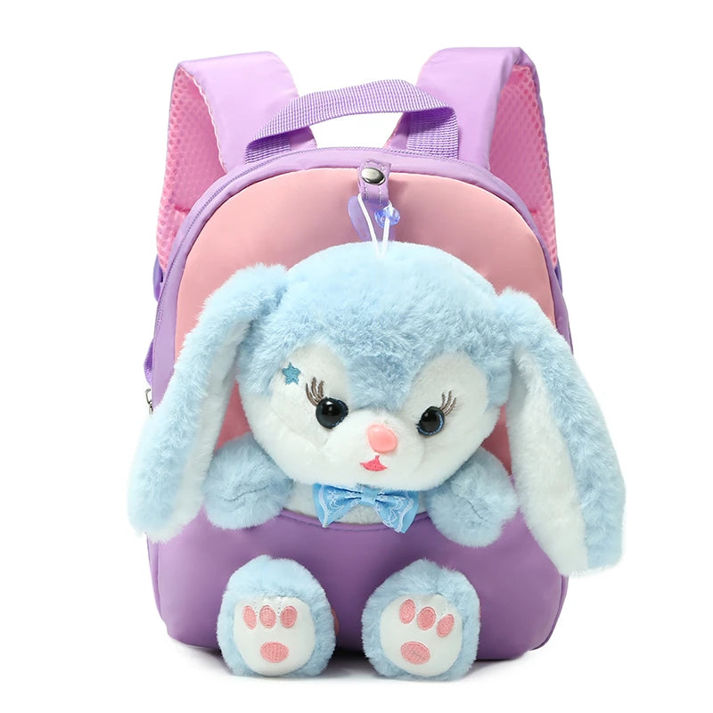 Plush 3D Rabbit Backpack for Kids – Cute Bow Tie Cartoon School Bag for Boys & Girls