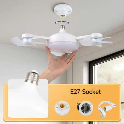 E27 LED Ceiling Fan Light - Remote Control Dimming 3-Color Lighting with 3-Speed Fan for Living Room & Kitchen