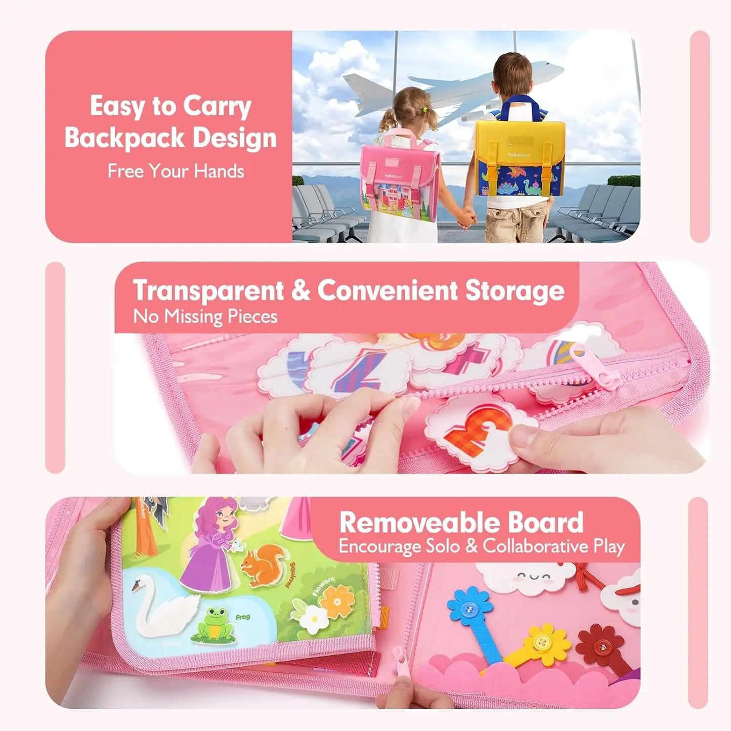 Montessori Toddler Busy Board – Dinosaur Dress-Up Sensory Toy for Learning Life Skills & Travel Backpack