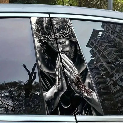 2-Piece Jesus Prayer Car Sticker Set - Sun-Protective Door Pillar Decals with Easy Stick-On and Peel-Off Design