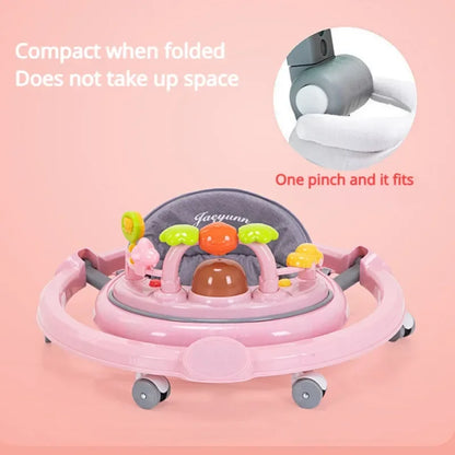 Baby Activity Walker with Music & Lights – Removable Footrest, Toy Rack, Feeding Tray, One-Hand Folding Portable Infant Chair