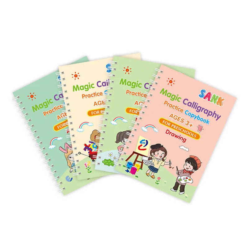 Sank Magic Practice Copybook Set – Reusable Writing Workbook with Pen, English Calligraphy for Preschool Kids Learning & Handwriting Practice