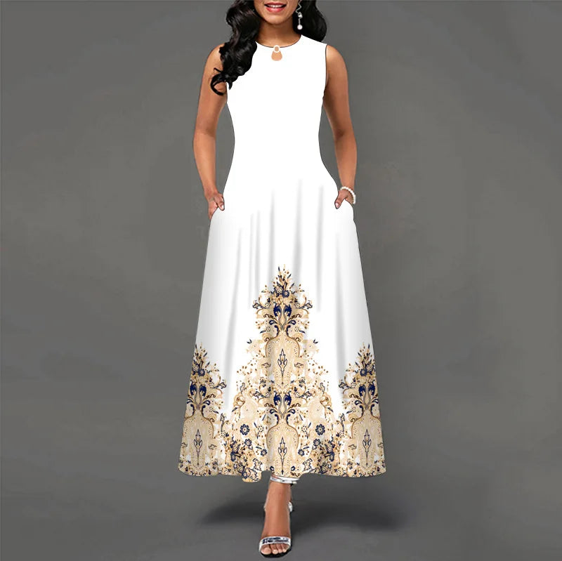 Women’s Loose Floral Vintage Maxi Dress – Ruffled Summer Party Camis, Elegant Big & Large Size Dress