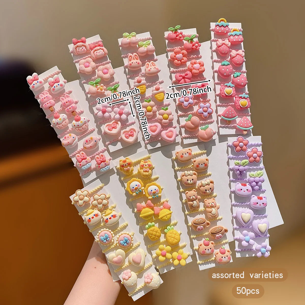 50PCS Cute Cartoon Hair Ties - Random Mini Elastic Hair Bands for Girls, Everyday Hairstyles, and Hair Accessories