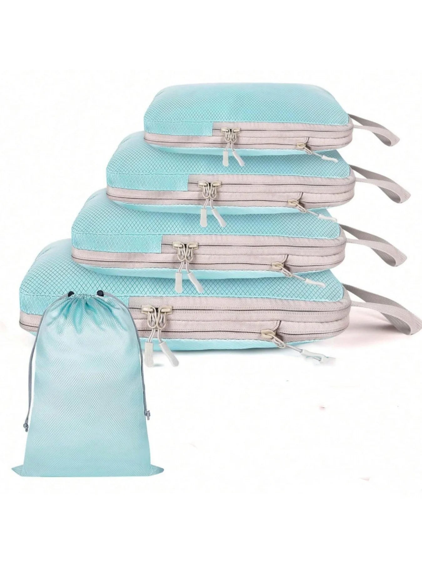 6-Piece Compressible Waterproof Nylon Packing Cubes Set – Portable Travel Storage Bags with Handbag Luggage Organizer
