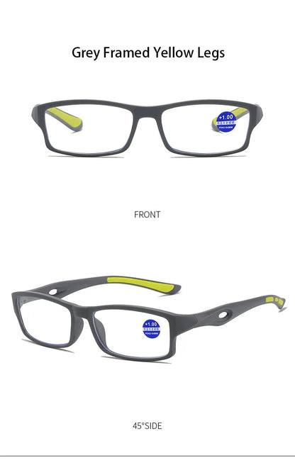Fashion Sport Reading Glasses for Men & Women – Non-Slip Anti-Blue Light, High Definition Computer Eyewear, Diopter +1.0 to +4.0