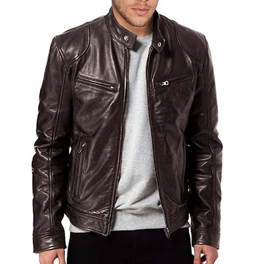 2024 Men’s Motorcycle Leather Jacket – Casual Slim Fit PU Coat with Lapel, Anti-Wind Motorcycle Outerwear for Autumn