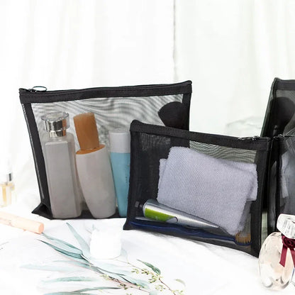 Female Makeup Pouch – Portable Small & Large Mesh Cosmetic Bag, Toiletry Beauty Case, Travel Makeup Organizer Storage Bag