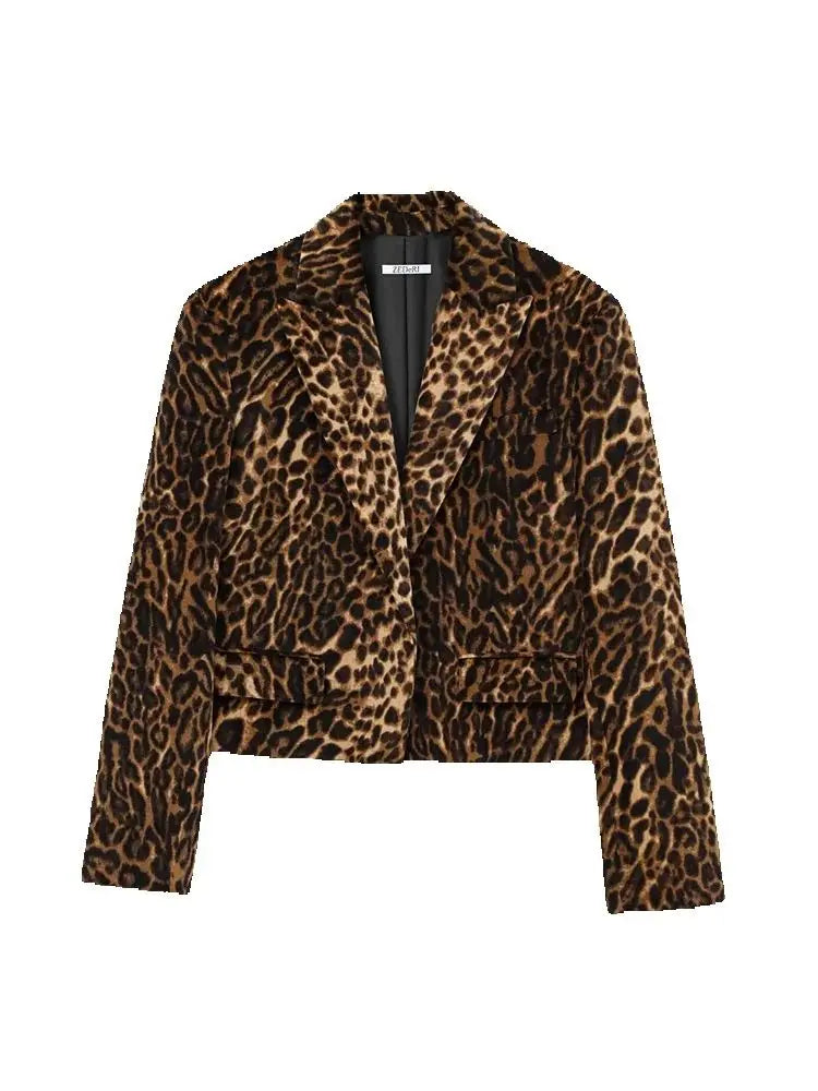 Women’s 2-Piece Leopard Print Skirt Suit – Long Sleeve Blazer Top & Mini Skirt Fashion Set