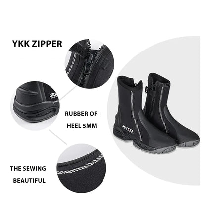 5mm Neoprene Dive Boots with Side Zipper – Wetsuit Shoes for Men & Women, Snorkeling & Scuba Diving Water Sports Accessories