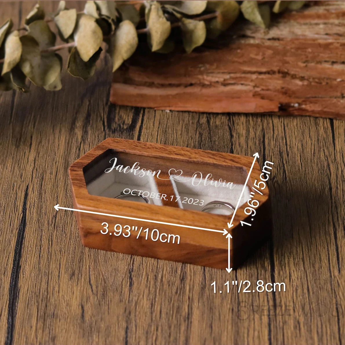 Personalized Walnut Wooden Ring Box - Custom Engraved Engagement & Wedding Ring Holder Gift for Couples, Brides & Grooms