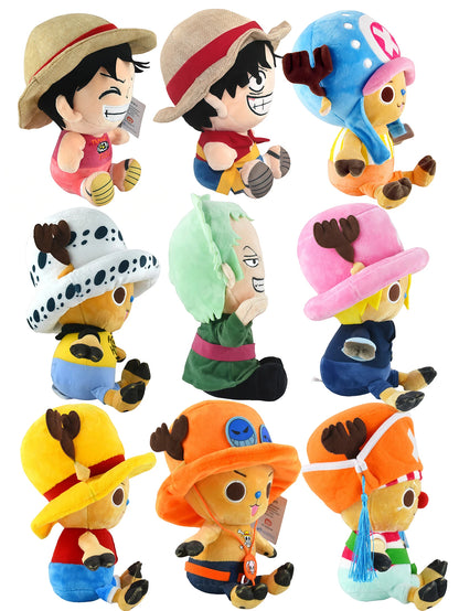 25CM One Piece Anime Plush Toys - Luffy, Chopper, Ace and Zoro Cute Stuffed Character Dolls for Fans and Gifts