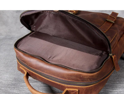Vintage Crazy Horse Leather Backpack for Men — 17" Laptop Travel Rucksack Cowhide Hiking Bag M815