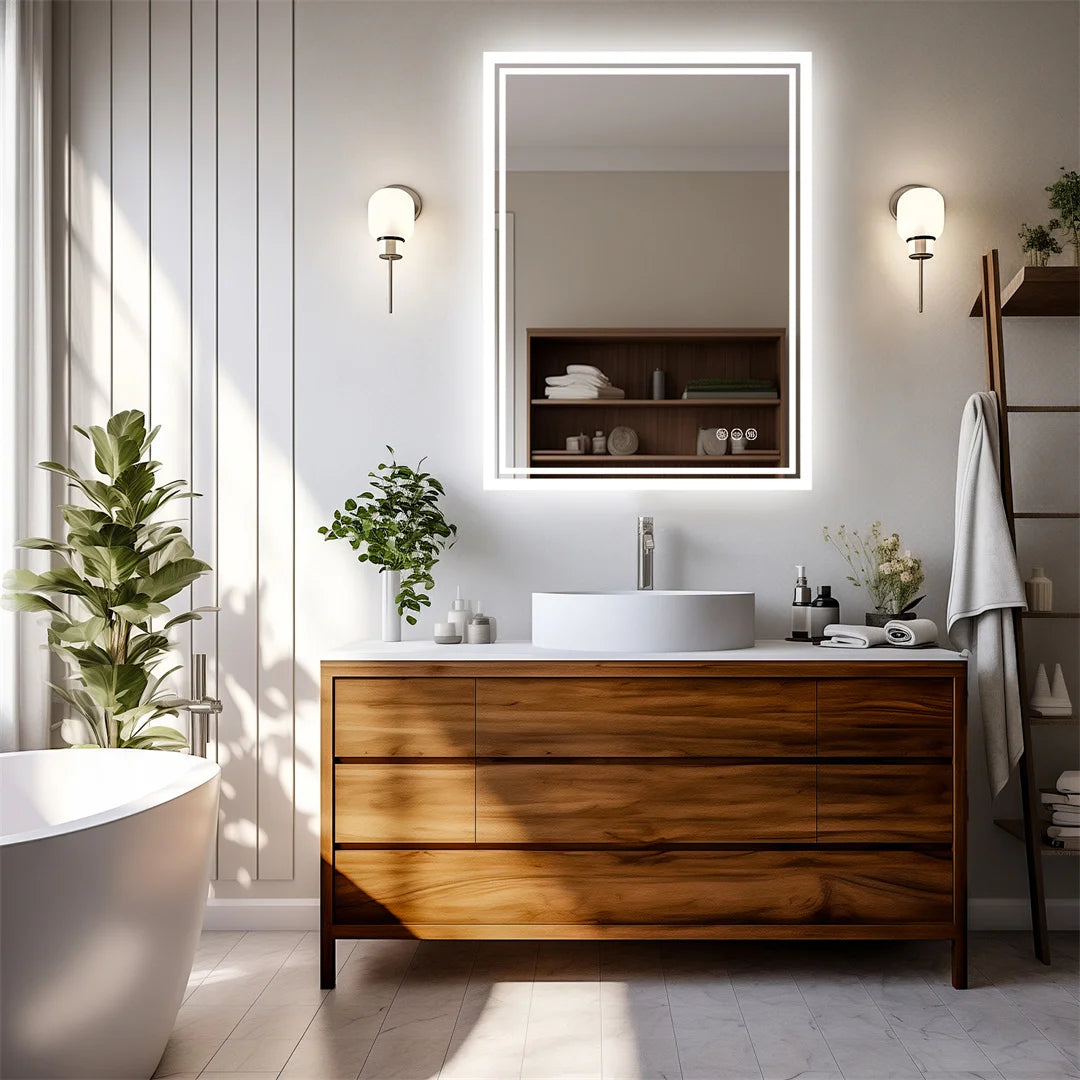 LUVODI 28x36 Inch LED Bathroom Mirror — Backlit Dimmable Wall-Mounted Defog Vanity Mirror