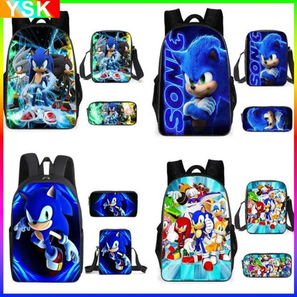 3PC Sonic Backpack School Bag Set – Anime Cartoon Zipper Backpack for Boys & Girls, Primary and Middle School Students