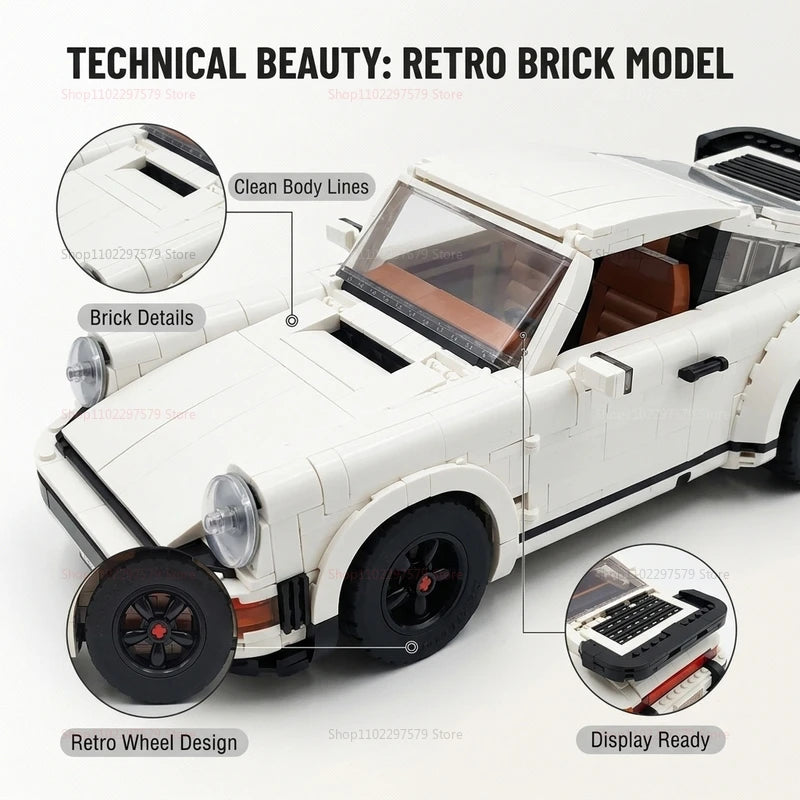 1458PCS Retro Car Building Blocks Set - 2-in-1 Classic Race Car STEM DIY Toy for Teens & Adults