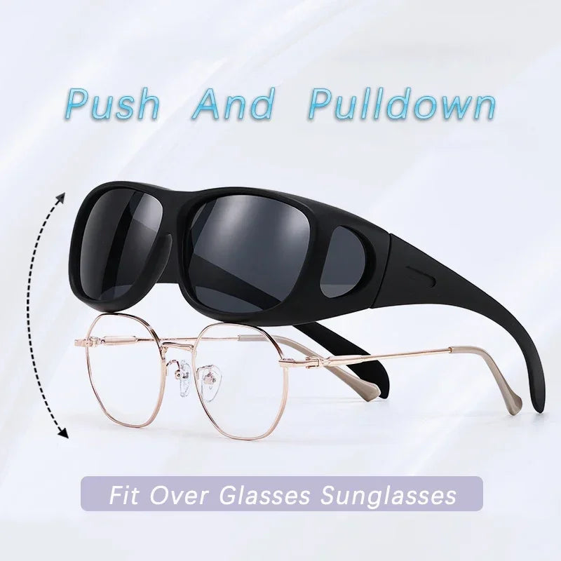 Polarized Fit-Over Sunglasses - Wrap Shield Goggles for Driving, Fishing & Sports, Includes Night Vision
