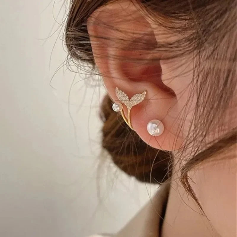 Korean Vintage Pearl & Crystal Earrings for Women — Luxury Zircon Flower, Butterfly & Leaf Stud Jewelry