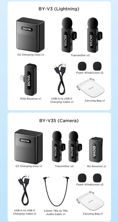 BOYA BY-V3 Wireless Lavalier Microphone – Lapel Mic for iPhone, iPad, Android, USB-C, Gaming, Video Recording & Streaming