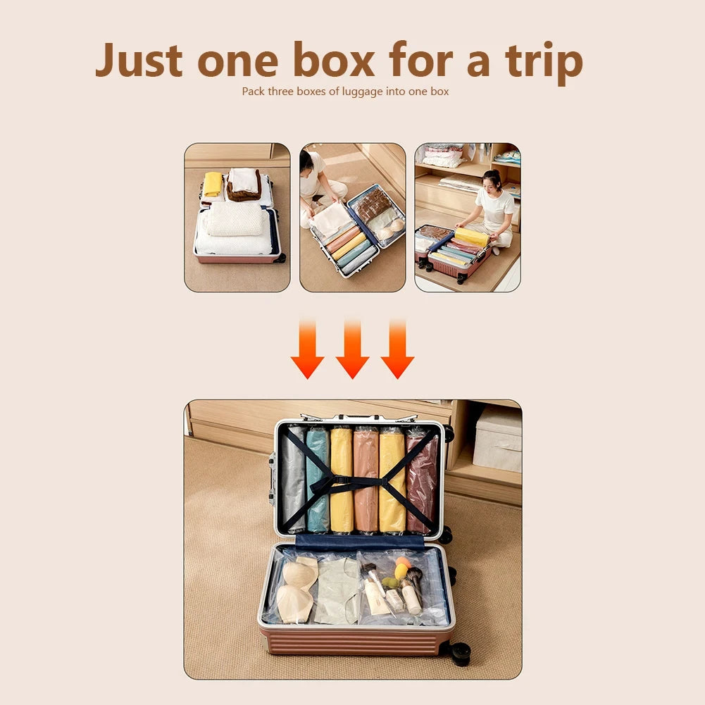 4pcs Reusable Transparent Vacuum Bags — Folding Compressed Space-Saving Storage for Clothes & Travel