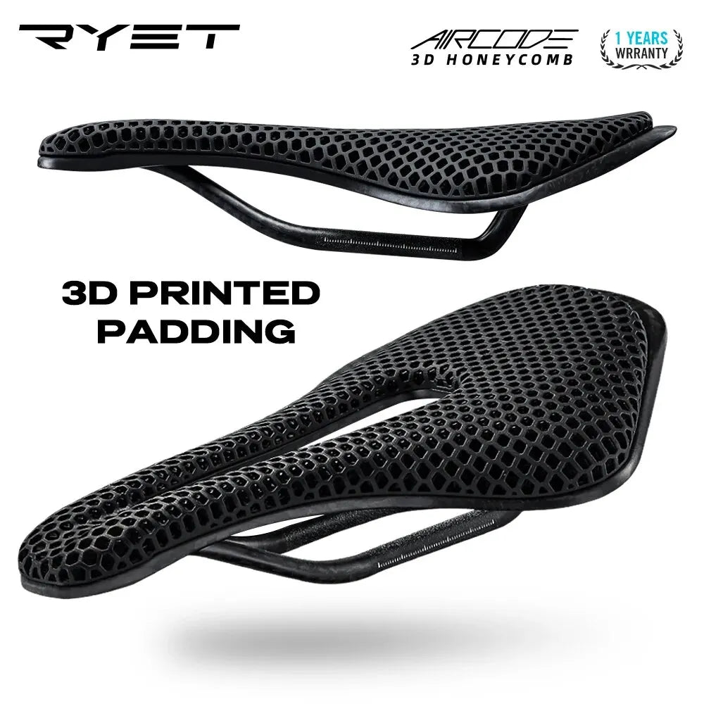 RYET 3D Printed Bike Saddle - Ultralight Carbon Fiber, Hollow and Breathable Design for MTB, Gravel and Road Cycling