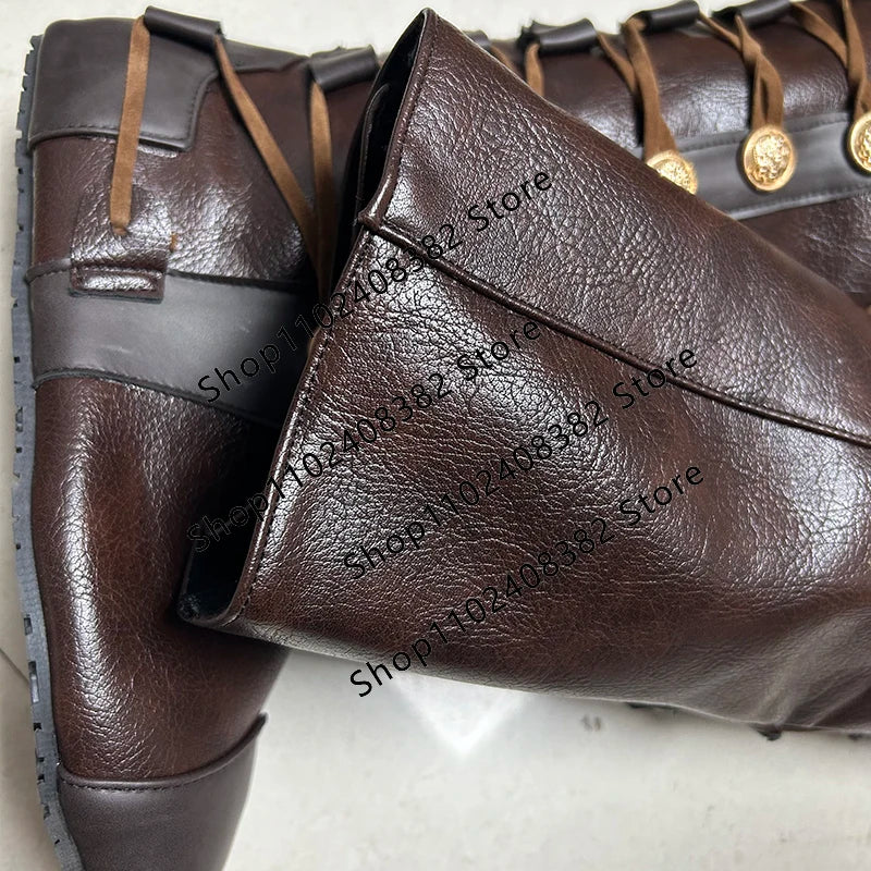 Medieval Steampunk PU Leather Boots – Retro Viking Pirate & Knight Cosplay Shoes for Men & Women, Carnival Party