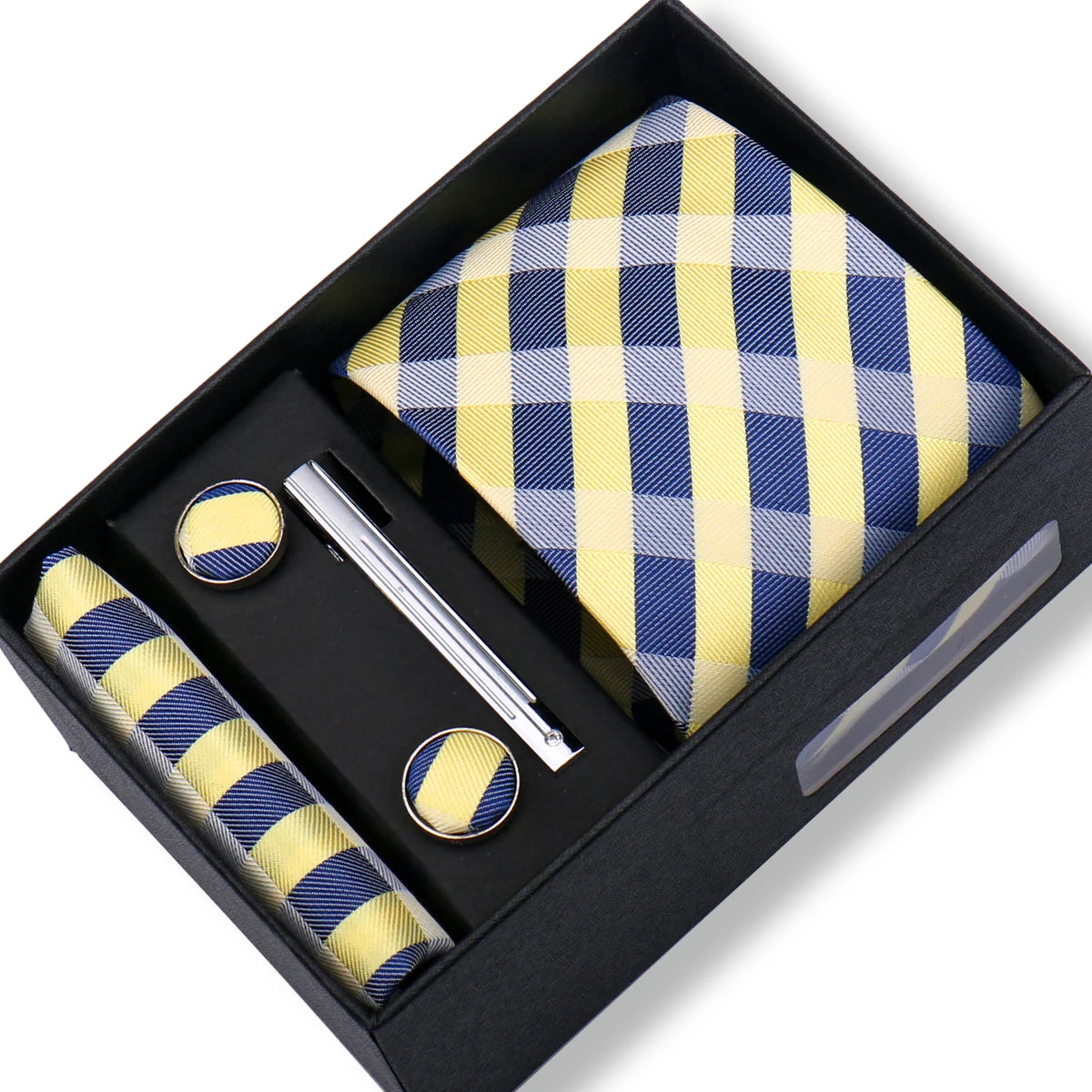 Men’s Green Tie Gift Box Set - Premium Business Necktie with Hanky, Cufflinks & Tie Clip for Wedding Formal Wear