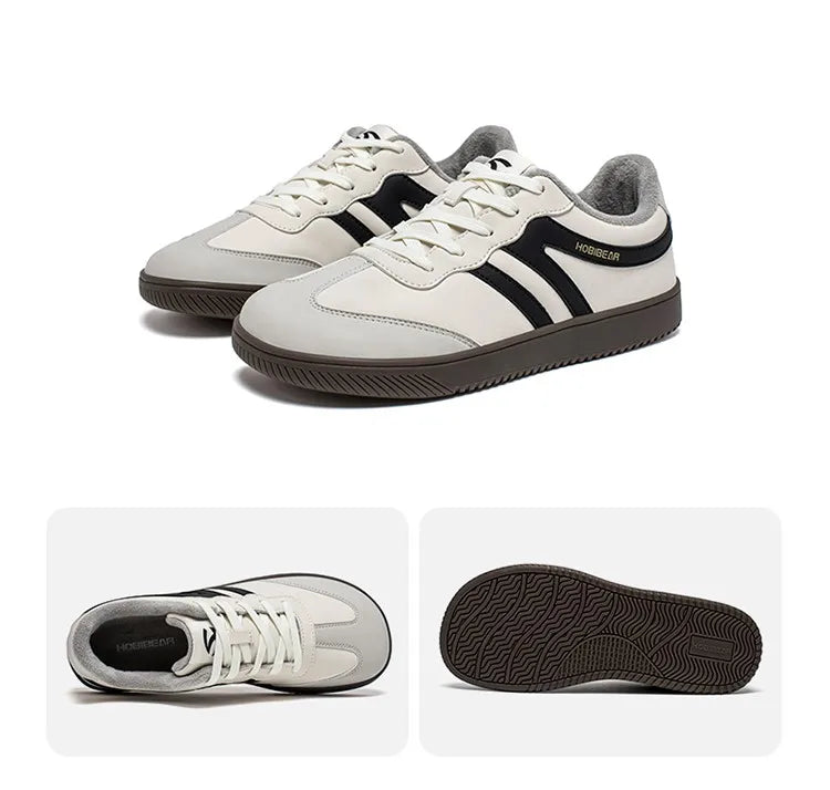HOBIBEAR Unisex Wide Toe Faux Fur Sneakers – Retro Leather Lace-Up Casual Shoes for Men & Women