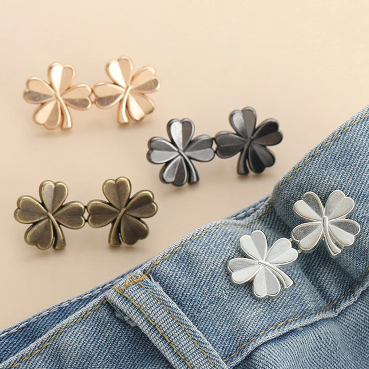 Adjustable Jeans Button Clips - Waist Tightener Buckle, Snap Button Adjuster for Pants and Skirts, Retractable Button